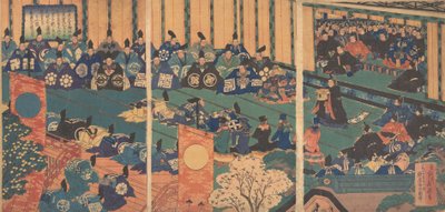 Ontmoeting met buitenlandse hoogwaardigheidsbekleders, 1867 Meiji 1 door Hasegawa Sadanobu