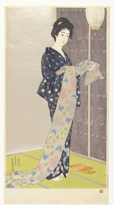 Jonge vrouw in een zomer kimono door Hashiguchi Goyô