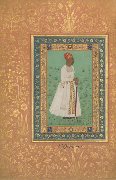 Portret van Jadun Rai Deccani, Folio uit het Shah Jahan Album, recto: ca. 1622, verso: ca. 1530-50 door Hashim