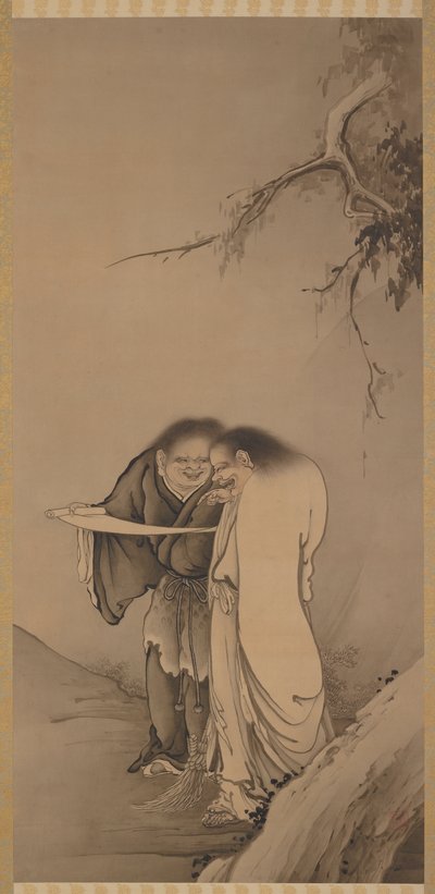 De Chinese Taoïstische onsterfelijken, Han-shan en Shih-te Kanzan en Jittoku, Meiji-periode, 1886 door Hashimoto Gaho