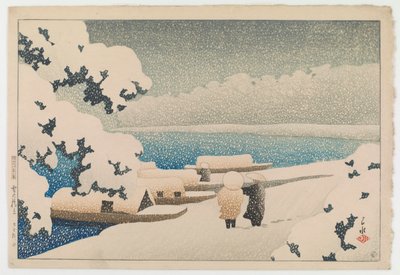 Sneeuw bij Hashidate, uit de serie Souvenirs van Reizen II door Hasui Kawase