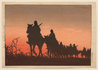 De rode ondergaande zon door Hasui Kawase