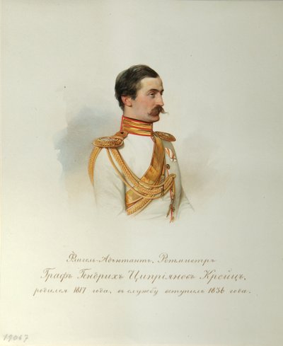 Portret van graaf Heinrich Cyprianovich von Kreutz uit het album van de Keizerlijke Paardengarde door Hau