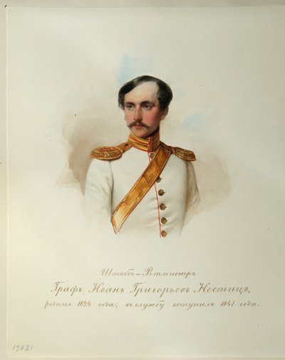 Portret van Graaf Ivan Grigoryevich von Nostitz Uit het Album van de Keizerlijke Paardengarde door Hau
