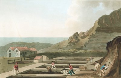 Algemeen beeld van een aluinwerk in de omgeving van Whitby, Yorkshire, 1814 door Havell and Son