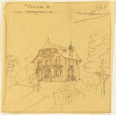 Perspectiefweergave van een villa door Hector Guimard
