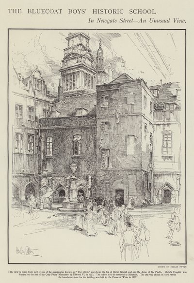 De historische school van de Bluecoat Boys in Newgate Street, Londen door Hedley Fitton
