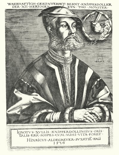 Bernhard Knipperdolling, Duitse wederdoper en een van de leiders van de Münsterse Opstand van 1534-1535 door Heinrich (after) Aldegrever