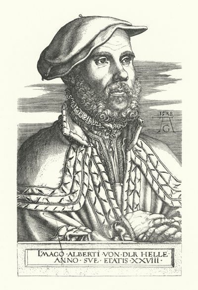 Portret van Albert van der Helle door Heinrich (after) Aldegrever