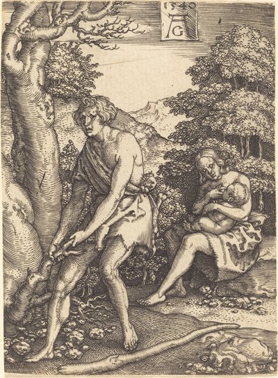 Adam en Eva aan het werk door Heinrich Aldegrever