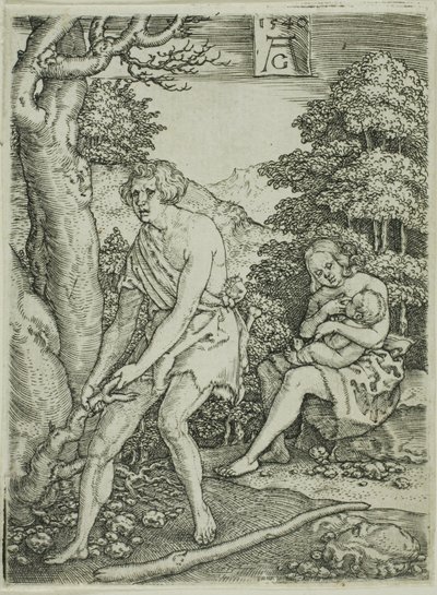 Adam en Eva aan het Werk, uit Het Verhaal van Adam en Eva door Heinrich Aldegrever
