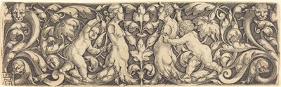 Kruispaneel met Wijnstok in het Midden en Tritonskoppel door Heinrich Aldegrever