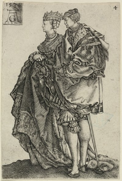 Dansend paar, plaat vier uit De Grote Bruiloftsdansers door Heinrich Aldegrever