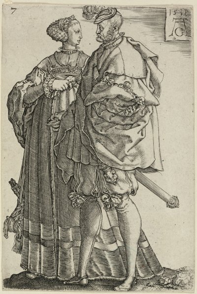 Dansend Paar, plaat zeven uit De Grote Bruiloftsdansers door Heinrich Aldegrever