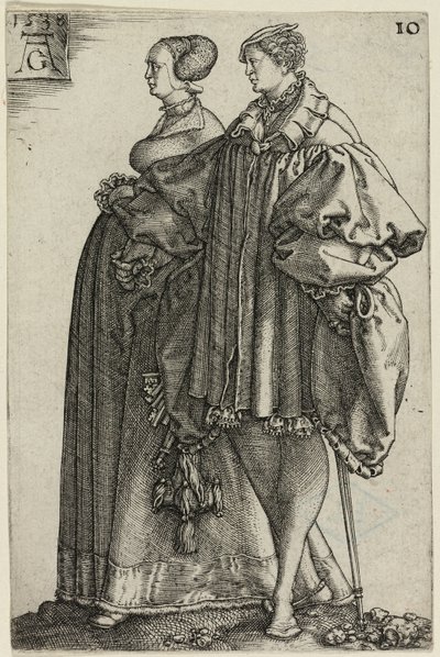Dansend paar, plaat tien uit De grote bruiloftsdansers door Heinrich Aldegrever