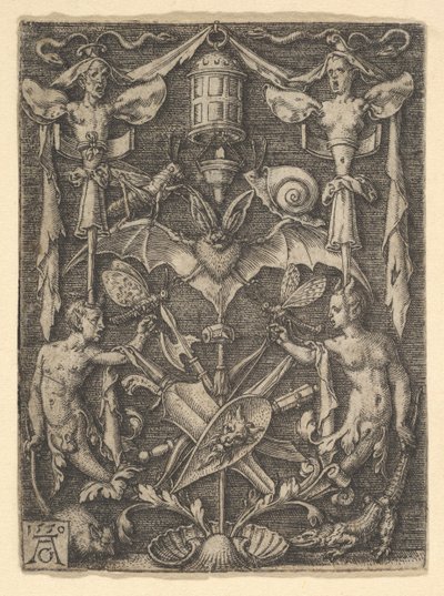 Ontwerp voor een kandelaar grotesk met een vleermuis in het midden, 1550 door Heinrich Aldegrever