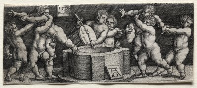 Acht naakte kinderen bij een bron door Heinrich Aldegrever