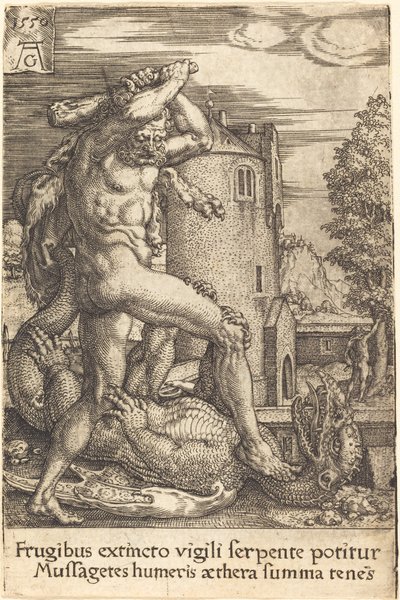 Hercules doodt de draak door Heinrich Aldegrever