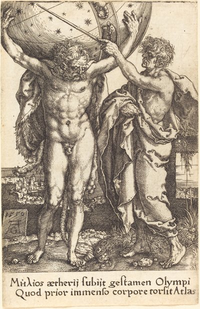 Hercules en Atlas, 1550 door Heinrich Aldegrever