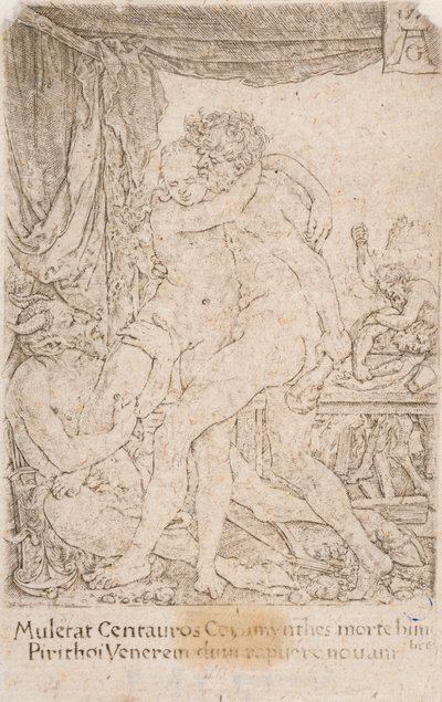 Hercules en Hippodameia, uit de serie:  De werken van Hercules (10) door Heinrich Aldegrever