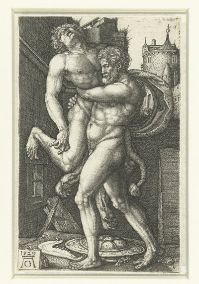 Hercules en Antaeus door Heinrich Aldegrever