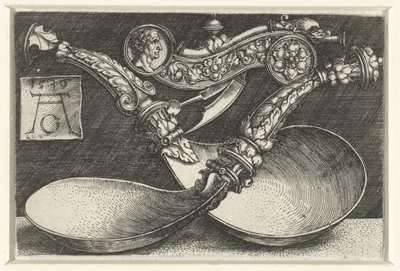 Ontwerp voor twee lepels en een fluitje door Heinrich Aldegrever