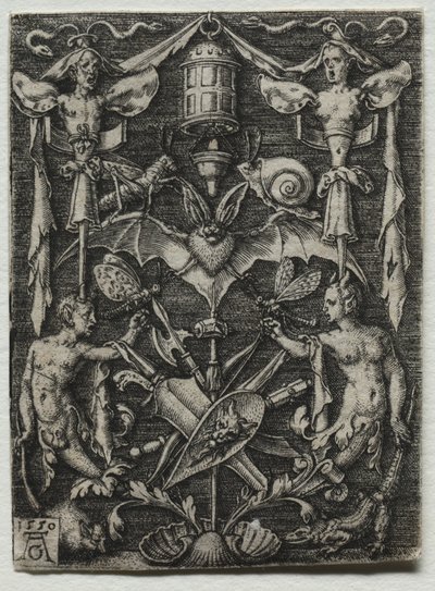 Ornamentontwerp met een vleermuis in het midden, 1550 door Heinrich Aldegrever