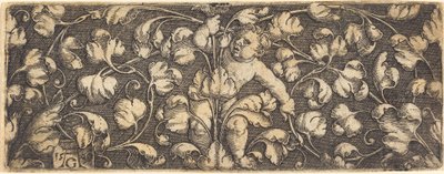 Ornament met loofwerk en een kind in het midden door Heinrich Aldegrever