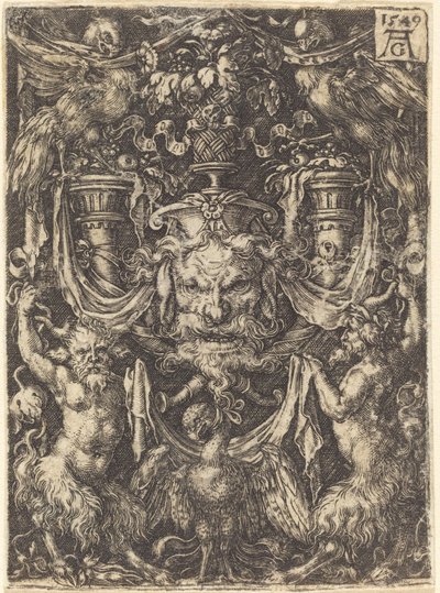 Ornament met Masker, Adelaar tussen Satyrs Beneden door Heinrich Aldegrever