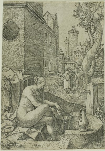 Susanna verrast door de ouderen, uit Het verhaal van Susanna door Heinrich Aldegrever