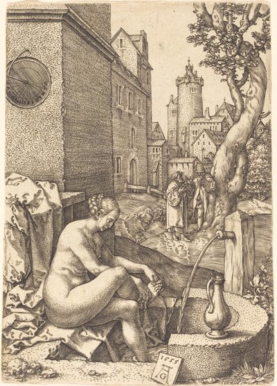 Susanna verrast door de twee ouderlingen, 1555 door Heinrich Aldegrever