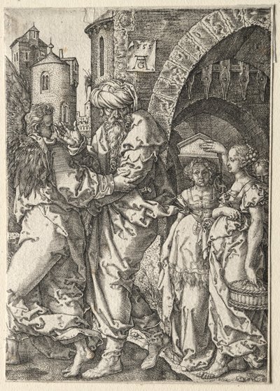 Het Verhaal van Lot: Lot en Zijn Familie Vluchten uit Sodom, 1555 door Heinrich Aldegrever
