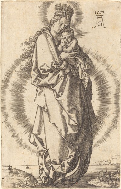 De Maagd met het Kind op de Maan door Heinrich Aldegrever