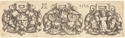 Drie gespen van gordels naast elkaar, 1536 door Heinrich Aldegrever
