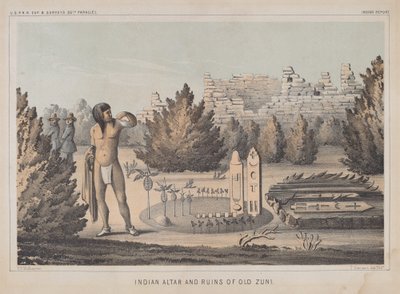 Indiaans altaar en ruïnes van Oud Zuni door Heinrich Baldwin Mollhausen