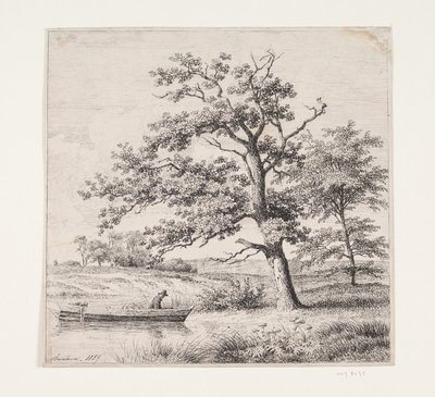Eikenbomen bij een meer door Heinrich Buntzen
