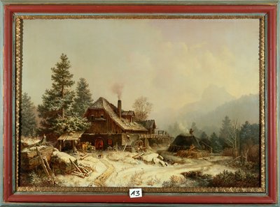 De Oude Molen in de Winter door Heinrich Burkel