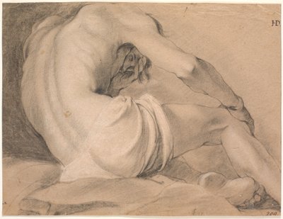 Zittend mannelijk model, van achteren gezien van onderen door Heinrich Dittmers