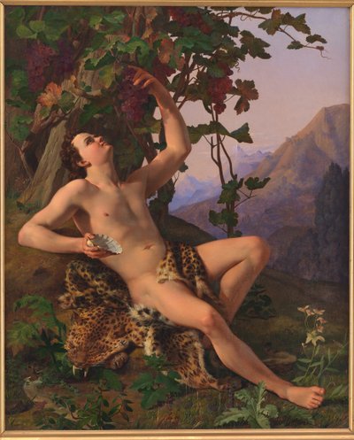 Een jonge faun die druiven plukt door Heinrich Eddelien