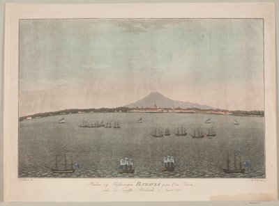 De stad en het fort Batavia op het eiland Java tijdens de Engelse blokkade in het jaar 1800 door Heinrich Grosch