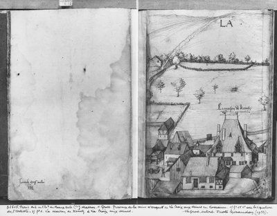 Fol.1 La Croix-aux-Mines dorp, Lorraine. Het huis van Kointz, de controleur van de mijnen en fol.25v, handtekening van de kunstenaar, c.1530 door Heinrich Gross or Groff
