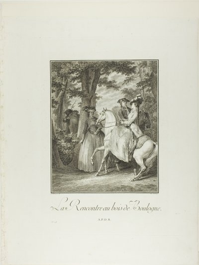Ontmoeting in de bossen van Boulogne, uit Monument du Costume Physique et Moral de la fin du Dix-huitième siècle door Heinrich Guttenberg