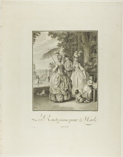 Rendez-vous voor Marly, uit Monument du Costume Physique et Moral de la fin du Dix-huitième siècle door Heinrich Guttenberg