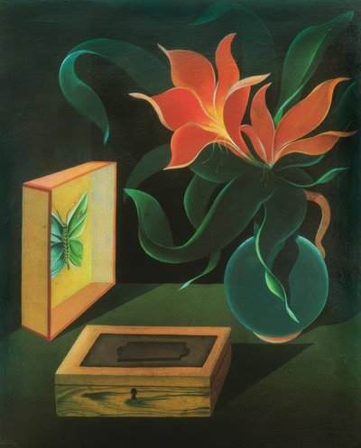 Stilleven met plant en vlinder door Heinrich Hoerle