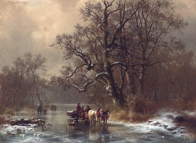 Houthakkers op een bevroren waterweg, 1873 door Heinrich Hofer