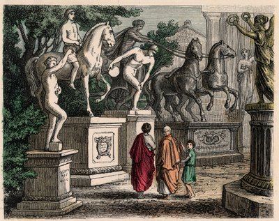 Oud Griekenland: Beelden van olympische kampioenen opgericht in Olympia, 1866 door Heinrich Leutemann