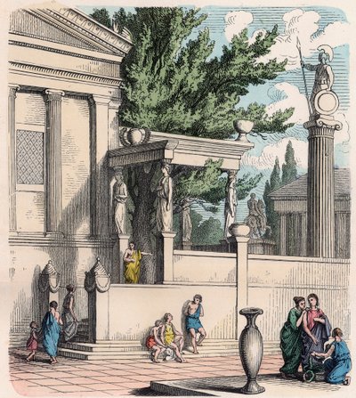 Oude Griekenland: De heilige olijfboom bij het kasteel (Acropolis) in Athene door Heinrich Leutemann