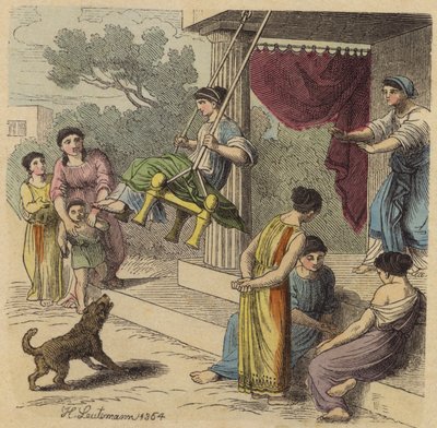 Oud-Griekse tijdverdrijven (gekleurde gravure) door Heinrich Leutemann