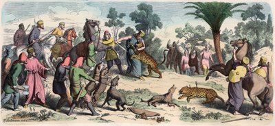 Oude Oriënt: Een Perzische koning en zijn entourage op jacht door Heinrich Leutemann