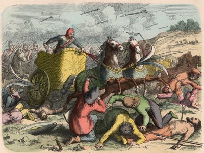 Oude Oriënt, Perzische oorlogswagen tijdens een gevecht door Heinrich Leutemann